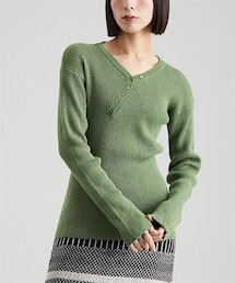 Soiunique | 斜めボタンデザインVネックリブニット ［Soiunique］(ニット/セーター)