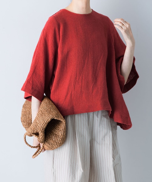 かぐれ（カグレ）の「リネンコットンフレアプルオーバー（シャツ/ブラウス・レディース・RED/BLACK/OFF・Free）」の3枚目の写真