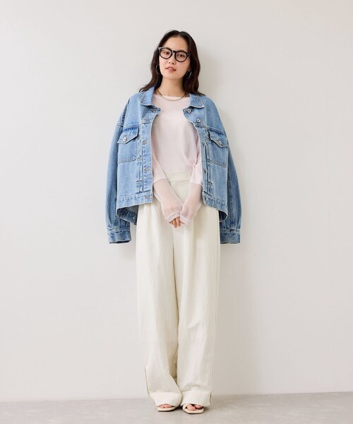 VIS（ビス）の「ラメメッシュスリーブ切り替えシアーロンT（Tシャツ/カットソー・レディース・ブラック/ライトグレー/ホワイト/ピンク・F）」の10枚目の写真