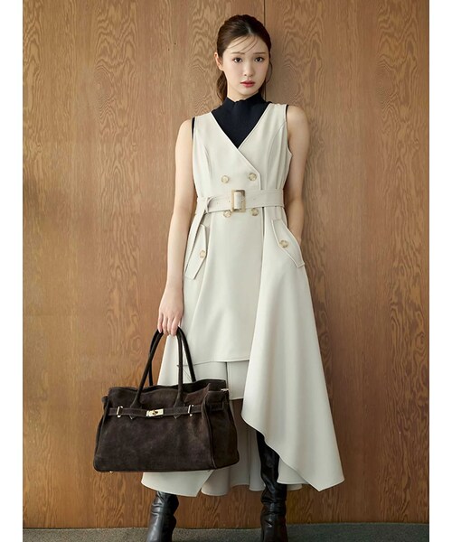 MERCURYDUO（マーキュリーデュオ）の「【セットアップ着用可】トレンチライクジャンスカ（ジャンパースカート・レディース・アイボリー/ベージュ・F）」の2枚目の写真