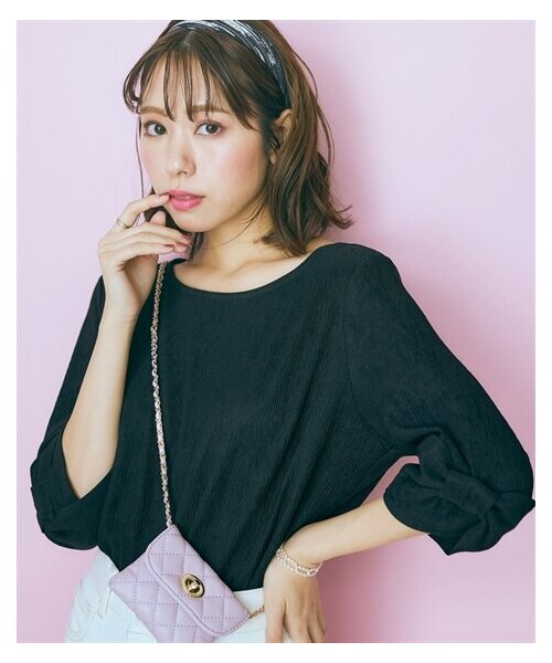 nissen（ニッセン）の「大きいサイズ リボンデザイントップス marun（Tシャツ/カットソー・レディース・オフホワイト/ピンク/黒/モカ・L/LL/3L/4L/5L/6L/8L/10L）」の18枚目の写真