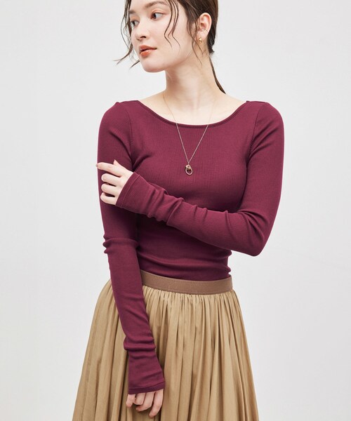 ROPE'(ロペ)の「コットンシルク丸胴テレコカップ付き長袖カットソー(Tシャツ/カットソー・レディース・ブラック/オフホワイト/ワイン・F)」の12枚目の写真