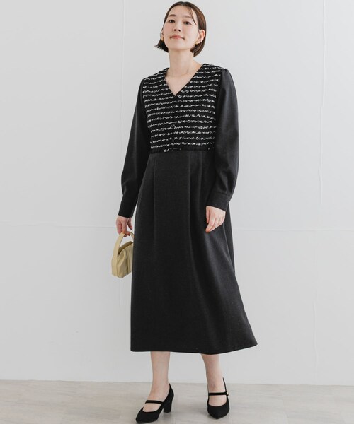URBAN RESEARCH ROSSO（アーバンリサーチロッソ）の「F by ROSSO　ツイードドッキングワンピース（ワンピース・レディース・BLACK/BLACK STP/BLACK　STP・36/38）」の7枚目の写真