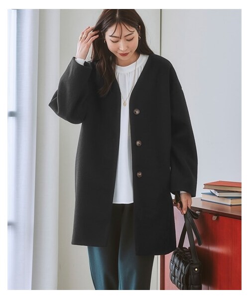 nissen（ニッセン）の「フェイクウールノーカラーコート（ノーカラーコート・レディース・黒/アイボリー/モカブラウン/サックス/ミント/ダスティピンク/グレージュ・S/M/L/LL/【旧】3L/【旧】4L/【旧】5L/【旧】6L/【旧】8L/【旧】10L/3L/4L/5L/6L/8L/10L）」の22枚目の写真