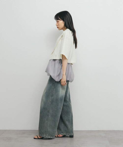 KBF（ケイビーエフ）の「ストライプショートジャケット（テーラードジャケット・レディース・IVORY/CHARCOAL・one）」の9枚目の写真
