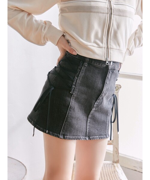 EATME（イートミー）の「サイドレースアップデニムスカート（デニムスカート・レディース・ブラック/ピンク/ブルー・S/M）」の3枚目の写真