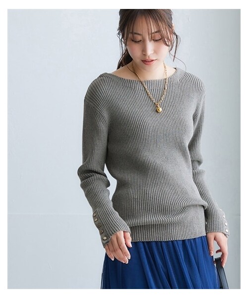 nissen（ニッセン）の「綿混ボートネックリブニット（ニット/セーター・レディース・オレンジ/ブラウン/アイボリー/黒/ローズ/杢グレー/オフホワイト×黒ボーダー・S/M/L/LL）」の15枚目の写真