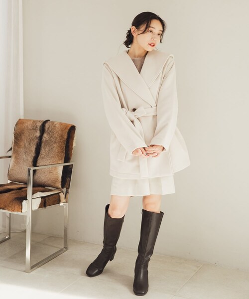 SENSE OF PLACE by URBAN RESEARCH（センスオブプレイスバイアーバンリサーチ）の「ビッグカラーミディコート（テーラードジャケット・レディース・GRY×O.WHT/GREIGE/BLACK・one）」の22枚目の写真