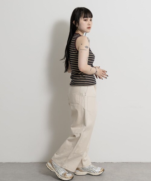 THE GOODLAND MARKET（ザグッドランドマーケット）の「&her　Border Tank（タンクトップ・レディース・GRAY/BROWN・FREE）」の16枚目の写真