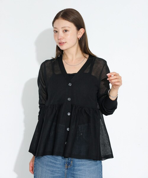 URBAN RESEARCH Sonny Label（アーバンリサーチサニーレーベル）の「シアーペプラムニットカーディガン（カーディガン/ボレロ・レディース・ライトグレー/バター/ブラック・FREE）」の5枚目の写真