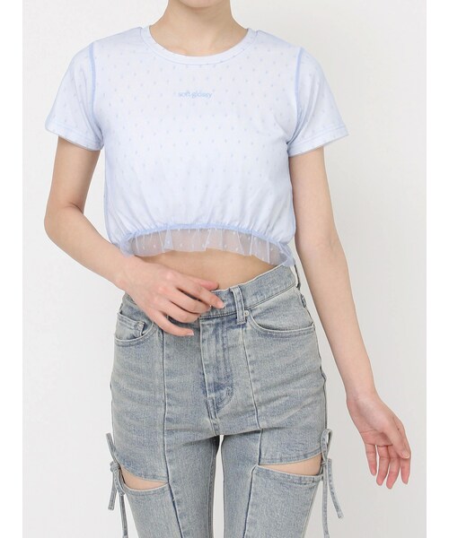RESEXXY（リゼクシー）の「ドットチュールレイヤードTシャツ（Tシャツ/カットソー・レディース・ホワイト/ブラック/ブルー・F）」の9枚目の写真