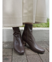 MERCURYDUO | フェイクレザーデザインヒールストレッチショートブーツ(ブーツ)