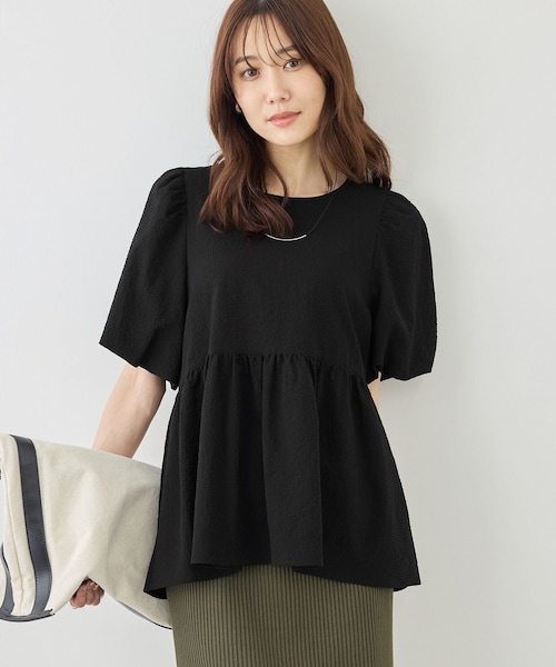 ROPE' PICNIC(ロペピクニック)の「【ベストヒット】細見えバルーンペプラムブラウス(シャツ/ブラウス・レディース・ブラック/キナリ/キナリ系/サックス/ダークブラウン・F)」の3枚目の写真