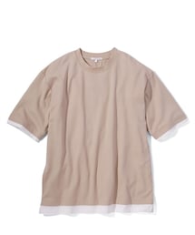 nissen | 吸汗速乾オーバーサイズ重ね着風５分袖Tシャツ（UVカット加工）(Tシャツ/カットソー)