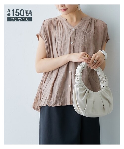 nissen（ニッセン）の「小さいサイズ　楊柳フレンチスリーブブラウス　低身長さん・小柄女性（シャツ/ブラウス・レディース・黒/グレー/ベージュ/ロイヤルブルー・PSS・PS/PM・PL）」の3枚目の写真