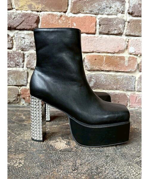 グリッターチャンキーヒールショートブーツ