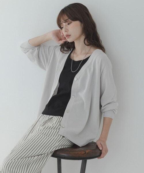 URBAN RESEARCH Sonny Label（アーバンリサーチサニーレーベル）の「『WEB限定』クールミストミディカーディガン（ニット/セーター・レディース・チャコール/L.グレー/ライムミント/ネイビー・Free）」の3枚目の写真