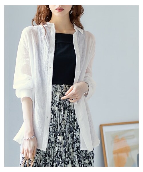 nissen（ニッセン）の「大きいサイズ ゆるシルエットガーゼシャツ（シャツ/ブラウス・レディース・ピンク/ターコイズグリーン/オフホワイト/黒・L~LL相当/3L~4L相当/5L~6L相当/8L相当/10L相当）」の8枚目の写真