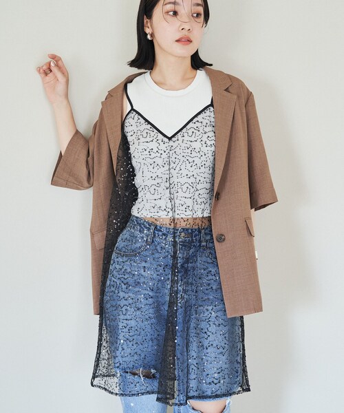 VIS（ビス）の「スパンコールキャミワンピース（ワンピース・レディース・ブラック系/ベージュ系・F）」の9枚目の写真