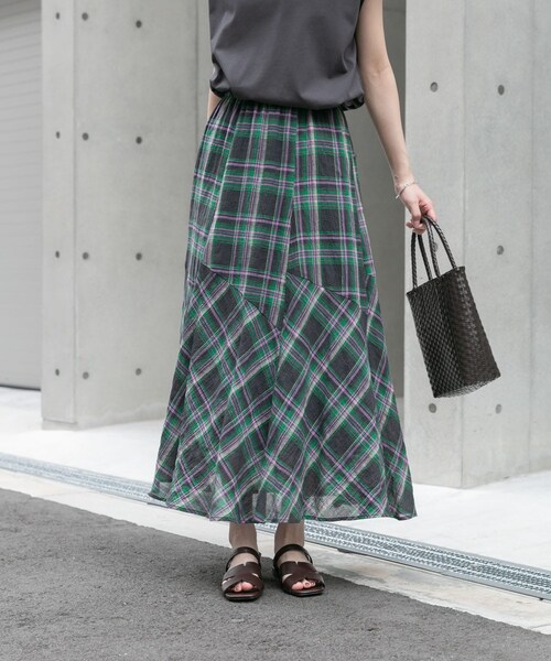 ITEMS URBANRESEARCH（アイテムズ アーバンリサーチ）の「チェック切替えスカート（スカート・レディース・GRN/PPL・Free）」の5枚目の写真