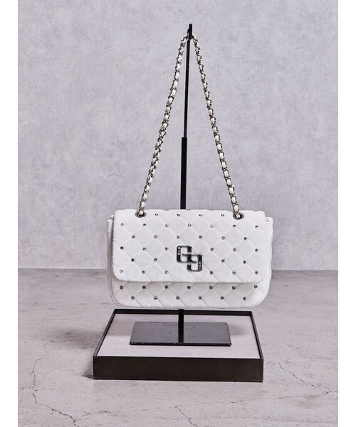 GYDA(ジェイダ)の「GGベロアbijou quiltingショルダーBAG(ショルダーバッグ・レディース・オフホワイト/ブラック/ピンク・F)」の1枚目の写真