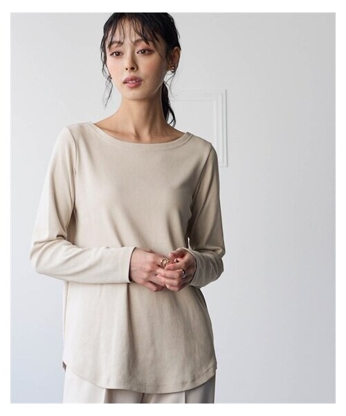 nissen（ニッセン）の「綿１００％フライス素材ボートネック長袖Ｔシャツ（UVカット）＜大きいサイズ有＞（Tシャツ/カットソー・レディース・黒/オフホワイト/グレージュ/杢チャコールグレー/ネイビー/クラウドピンク/トープ・S/M/L/LL/3L/4L/5L/6L/8L/10L）」の9枚目の写真
