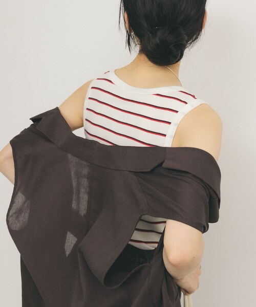 KBF（ケイビーエフ）の「Miller　Panel ribbed tank top（タンクトップ・レディース・WHT×GN/WHT×NR/BLU×W2/BRN×NV・FREE）」の2枚目の写真