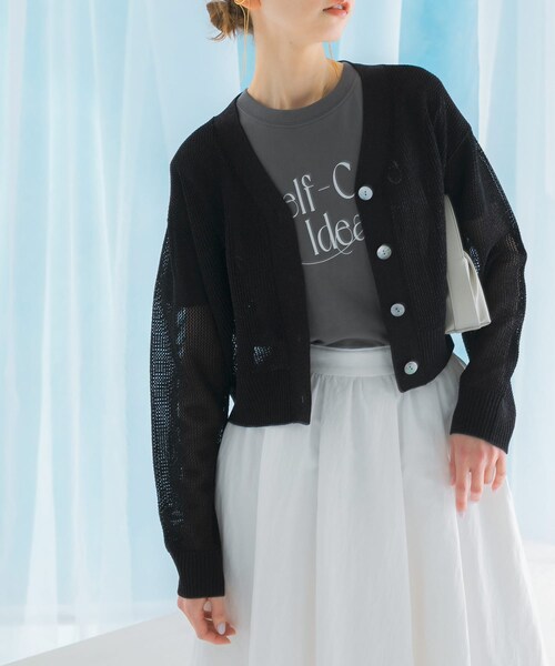 URBAN RESEARCH ROSSO（アーバンリサーチロッソ）の「メッシュラメショートカーディガン（カーディガン/ボレロ・レディース・BEIGE/YELLOW/BLACK・FREE）」の9枚目の写真