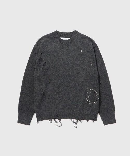 ADAM ET ROPE'（アダムエロペ）の「【JOHN MASON SMITH/ジョン メイソン スミス】7G DAMAGE HAND REPAIR CREW KNIT（ニット/セーター・メンズ・チャコール/キナリ・L/M）」の3枚目の写真