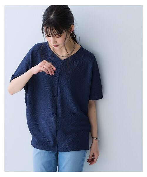 nissen（ニッセン）の「シャイニークレーププルオーバー＜大きいサイズ有＞（Tシャツ/カットソー・レディース・ライム/ネイビー/コービーブラウン・S~M相当/L~LL相当/3L~4L相当）」の6枚目の写真