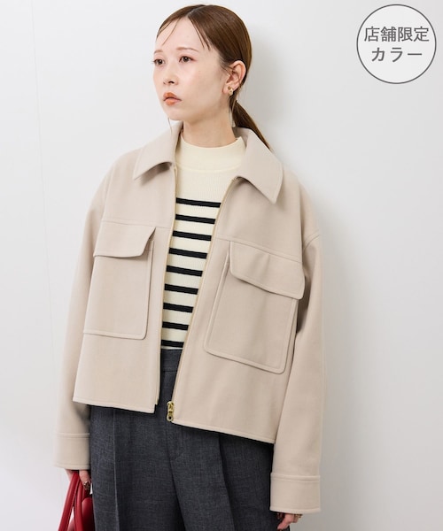 ROPE' PICNIC（ロペピクニック）の「ジャージーメルトンシリーズ ポケット付きジップブルゾン/リンクコーデ（ブルゾン・レディース・チャコール/ライトグレー/ブラウン系/ベージュ・F）」の4枚目の写真