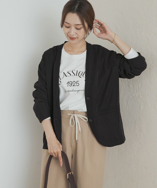 URBAN RESEARCH DOORS（アーバンリサーチドアーズ）の「ノーカラージャケット（ノーカラージャケット・レディース・GREIGE/BLACK・M）」の19枚目の写真