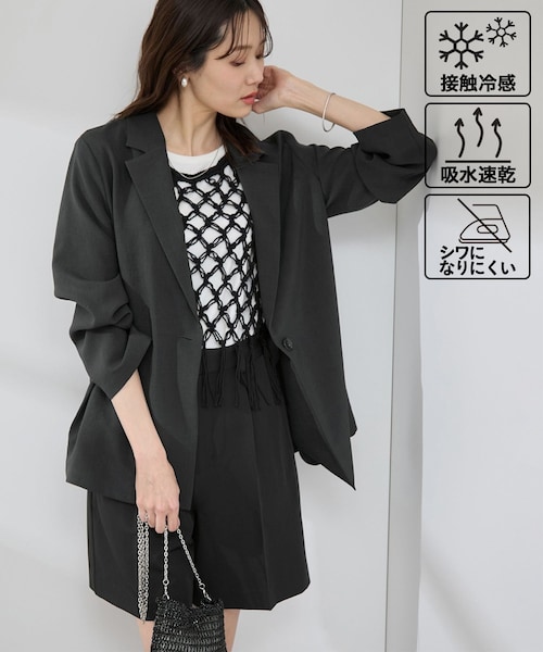 ROPE' PICNIC（ロペピクニック）の「【接触冷感・吸水速乾・防シワ】エフォートレスリラックスジャケット/通勤・セットアップ対応（テーラードジャケット・レディース・チャコール/ライトグレー/ベージュ・38/40）」の13枚目の写真