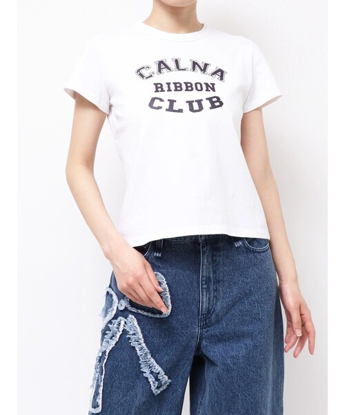 CALNAMUR（カルナムール）の「リボンクラブTシャツ（Tシャツ/カットソー・レディース・ホワイト/グレー/レッド/ピンク/イエロー/ブラウン・F）」の2枚目の写真