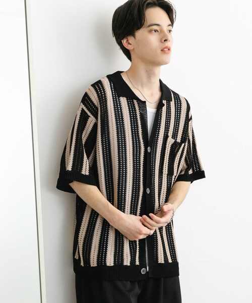 SENSE OF PLACE by URBAN RESEARCH(センスオブプレイスバイアーバンリサーチ)の「ストライプショートスリーブニットシャツ(ニット/セーター・メンズ・BLACK/GREIGE/MINT・M/L)」の10枚目の写真