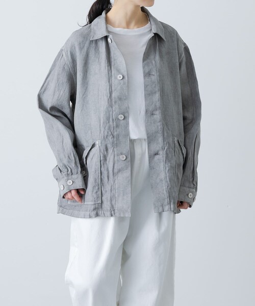 かぐれ（カグレ）の「MITTAN　和紙大麻ジャケット(ベンガラ染)（シャツ/ブラウス・レディース・ベンガラ白/松煙・2）」の5枚目の写真