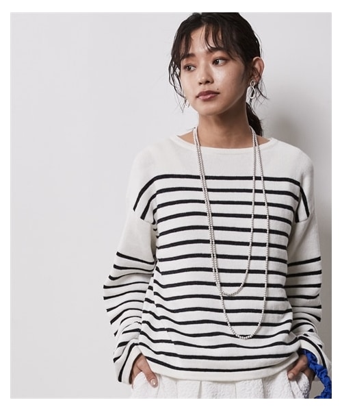 nissen（ニッセン）の「大きいサイズ ラメボーダーショートニット シックスタイル（ニット/セーター・レディース・オフホワイト×ネイビーラメボーダー/ネイビー×シルバーラメボーダー・L/LL/3L/4L/5L/6L/8L/10L）」の8枚目の写真