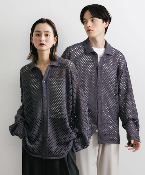 SENSE OF PLACE by URBAN RESEARCH(センスオブプレイスバイアーバンリサーチ)の「『ユニセックス』メッシュ衿付きカーディガン(カーディガン/ボレロ・メンズ・CHARCOAL/MINT/NAVY・M/L)」の1枚目の写真