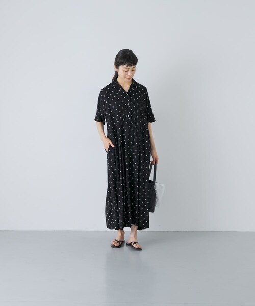かぐれ（カグレ）の「『2サイズ展開』レーヨンモノトーンプリントワンピース（ワンピース・レディース・BLACK・0/1）」の9枚目の写真