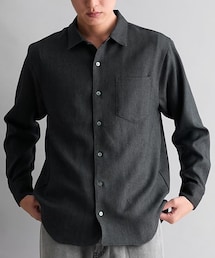 ウールライクレギュラーカラー長袖シャツ