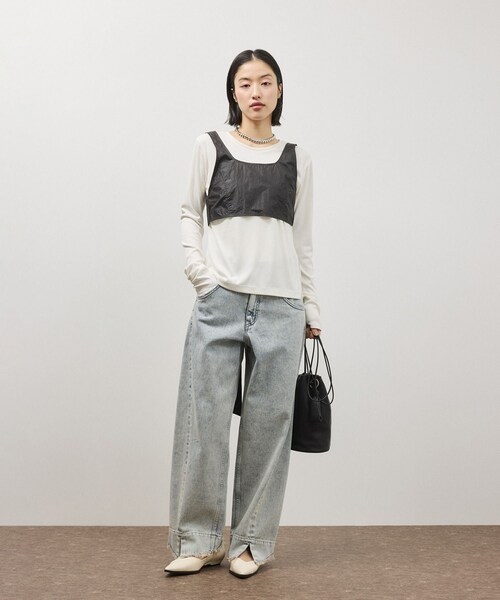 ADAM ET ROPE'（アダムエロペ）の「リボンタンクコンビロンT（Tシャツ/カットソー・レディース・ホワイト系/ダークブラウン系・F）」の7枚目の写真