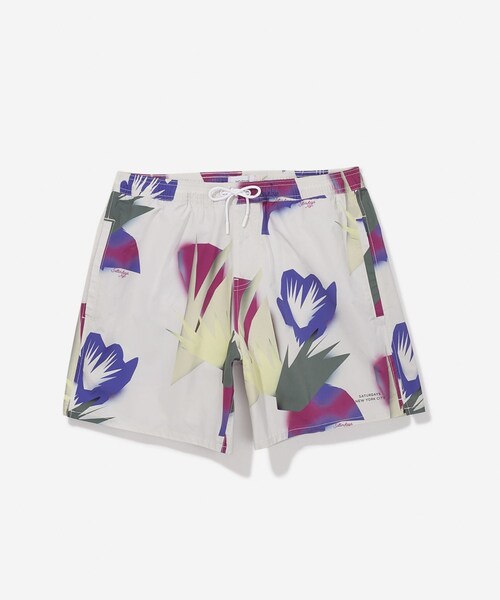 Saturdays NYC（サタデーズ ニューヨークシティ ）の「Timothy Jungle Floral Print Swim Short（水着・メンズ・キナリ/パープル・M/S/XS/XL）」の2枚目の写真