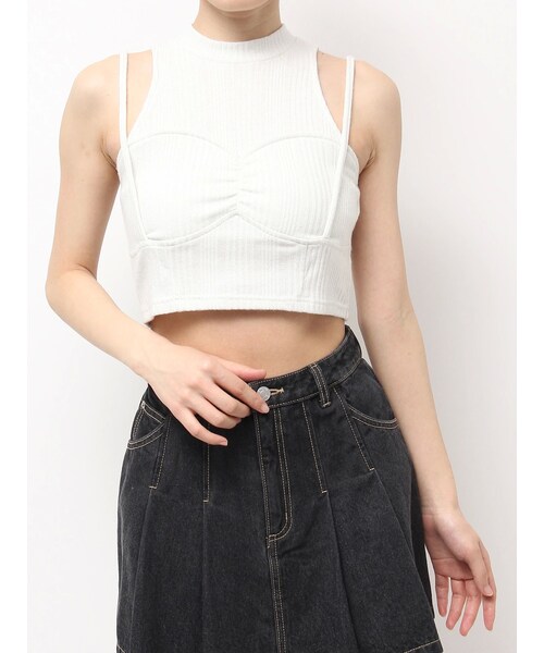 EATME（イートミー）の「ビスチェデザインラメリブTOP（タンクトップ・レディース・オフホワイト/グレー/ブラック・F）」の2枚目の写真