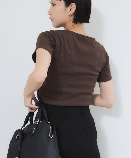 VIS(ビス)の「ツイストテレコカットソー(Tシャツ/カットソー・レディース・チャコール/オフホワイト/ダークブラウン・F)」の18枚目の写真