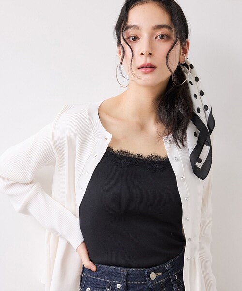 VIS（ビス）の「カップ付きレーステレコキャミソール（キャミソール・レディース・ブラック/ライトグレー/オフホワイト・F）」の5枚目の写真
