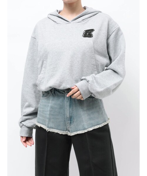 EVRIS（エヴリス）の「デニムワンポイントバルーンショートフーディ【セットアップ着用可能】（パーカー・レディース・グレー/ブラック/ネイビー・F）」の6枚目の写真