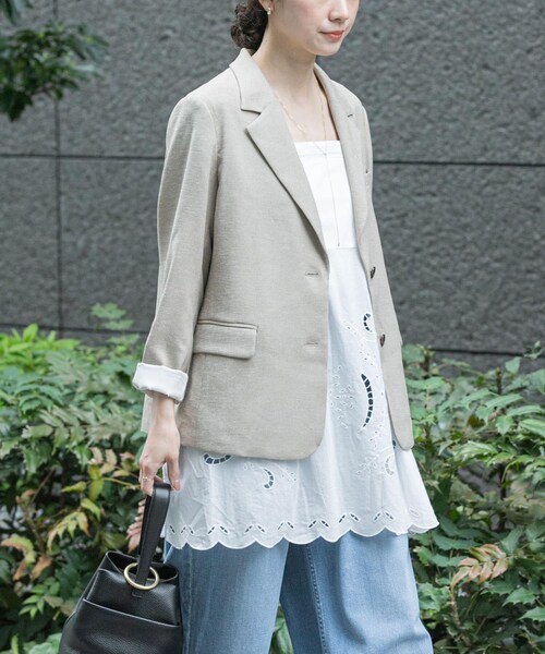 URBAN RESEARCH（アーバンリサーチ）の「リネンライクテーラードジャケット（テーラードジャケット・レディース・BEIGE/BLACK・36/38）」の3枚目の写真