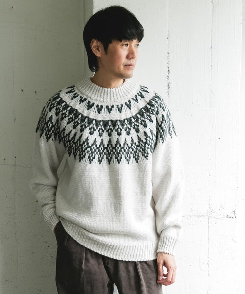 URBAN RESEARCH DOORS（アーバンリサーチドアーズ）の「求心柄モックネックニット（ニット/セーター・メンズ・OFF/BROWN/CHARCOAL・M/L）」の11枚目の写真