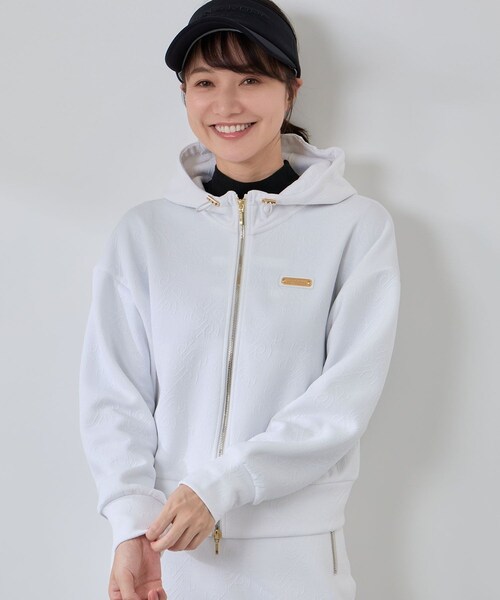 ROPE'（ロペ）の「ロゴキルト風ジャガードフーディーパーカー/セットアップ対応・UV/Oggi掲載（パーカー・レディース・ブラック/ホワイト/サックス・L/M/S）」の8枚目の写真