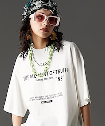 GEVS. | 綿100%ピグメント染ハートプリントTシャツ<大きいサイズ有>GEVS.(Tシャツ/カットソー)